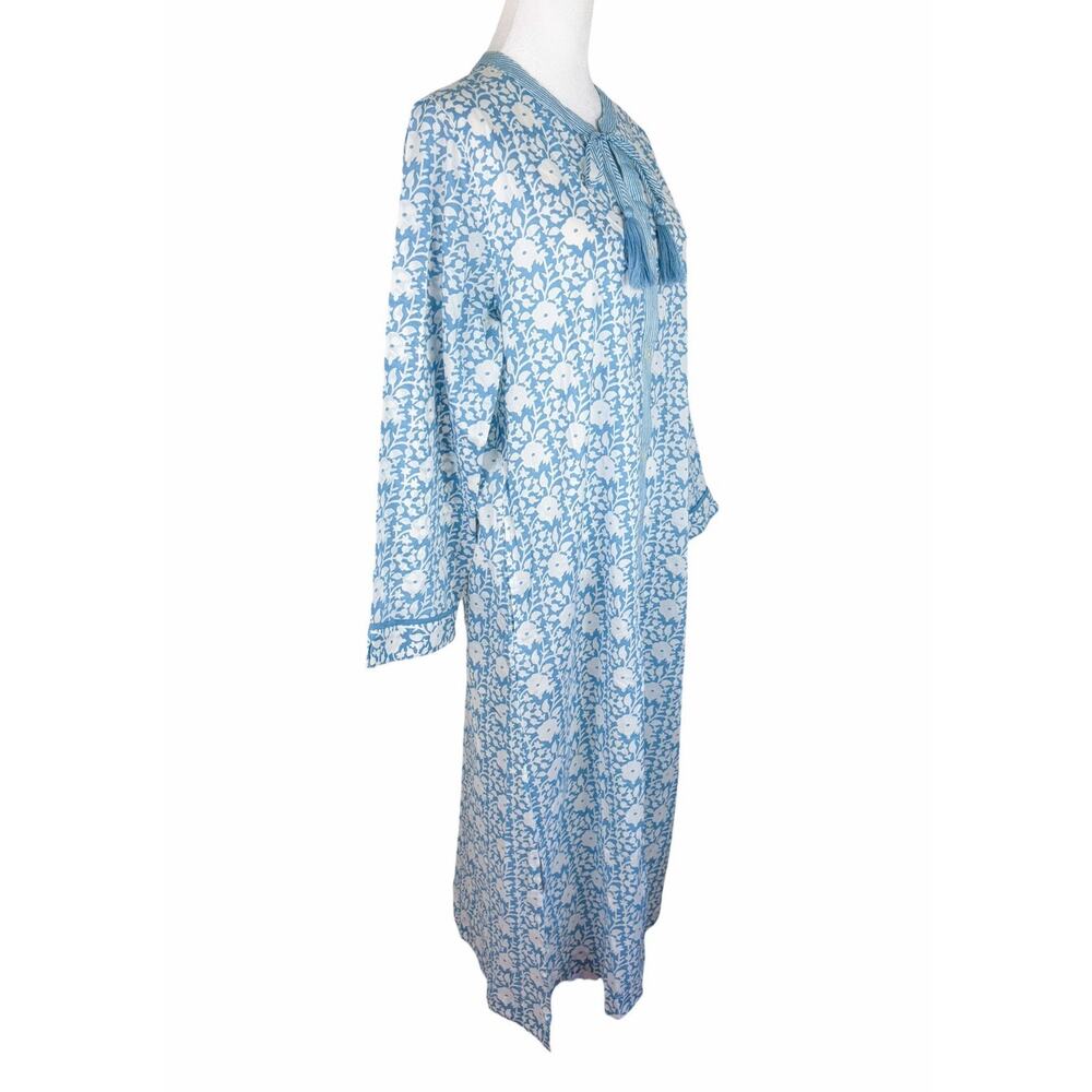 The Company Store Printed Blue Voile Caftan Midi Dress 100% Cotton Sz Small NWT - Picture 3 of 8